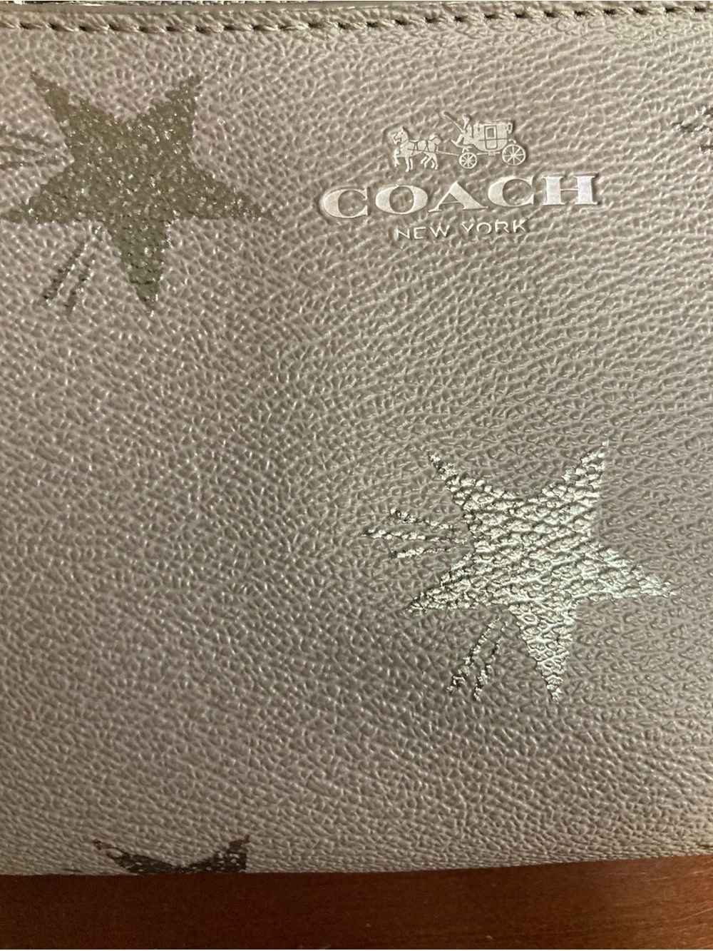 Coach F64645 Star Canyon Gray Leather Corner Zip Wristlet Silver Metallic Stars - Picture 5 of 12